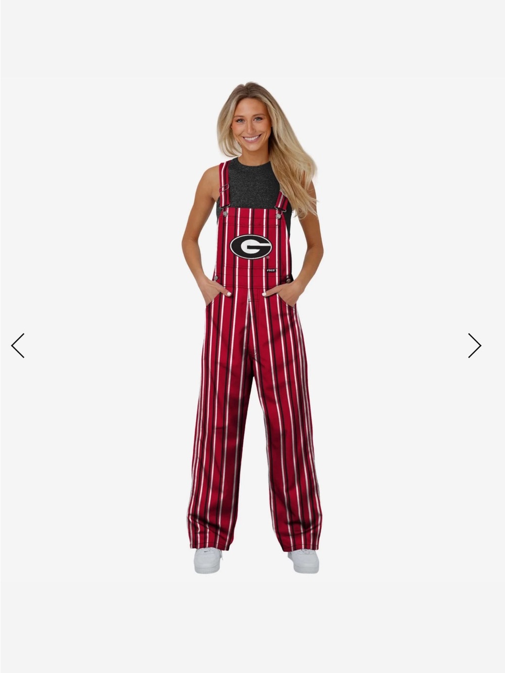 Women's Red Striped Overalls Jumpsuit with Front Logo